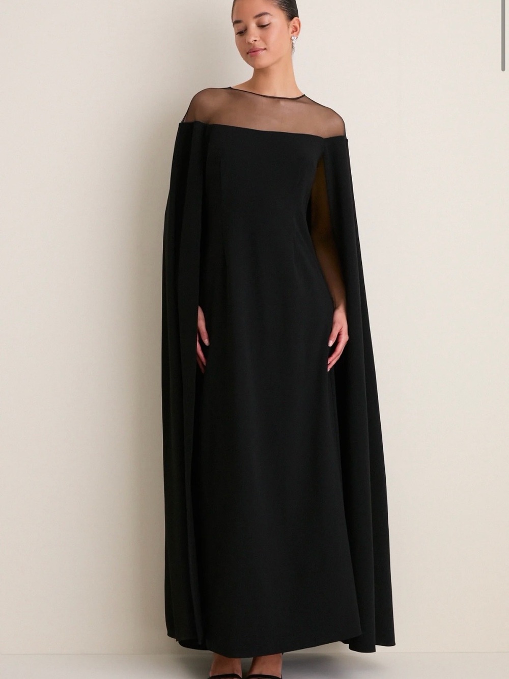Tuckernuck Black Maxi Dress with Sheer Yoke and Cape Sleeves
